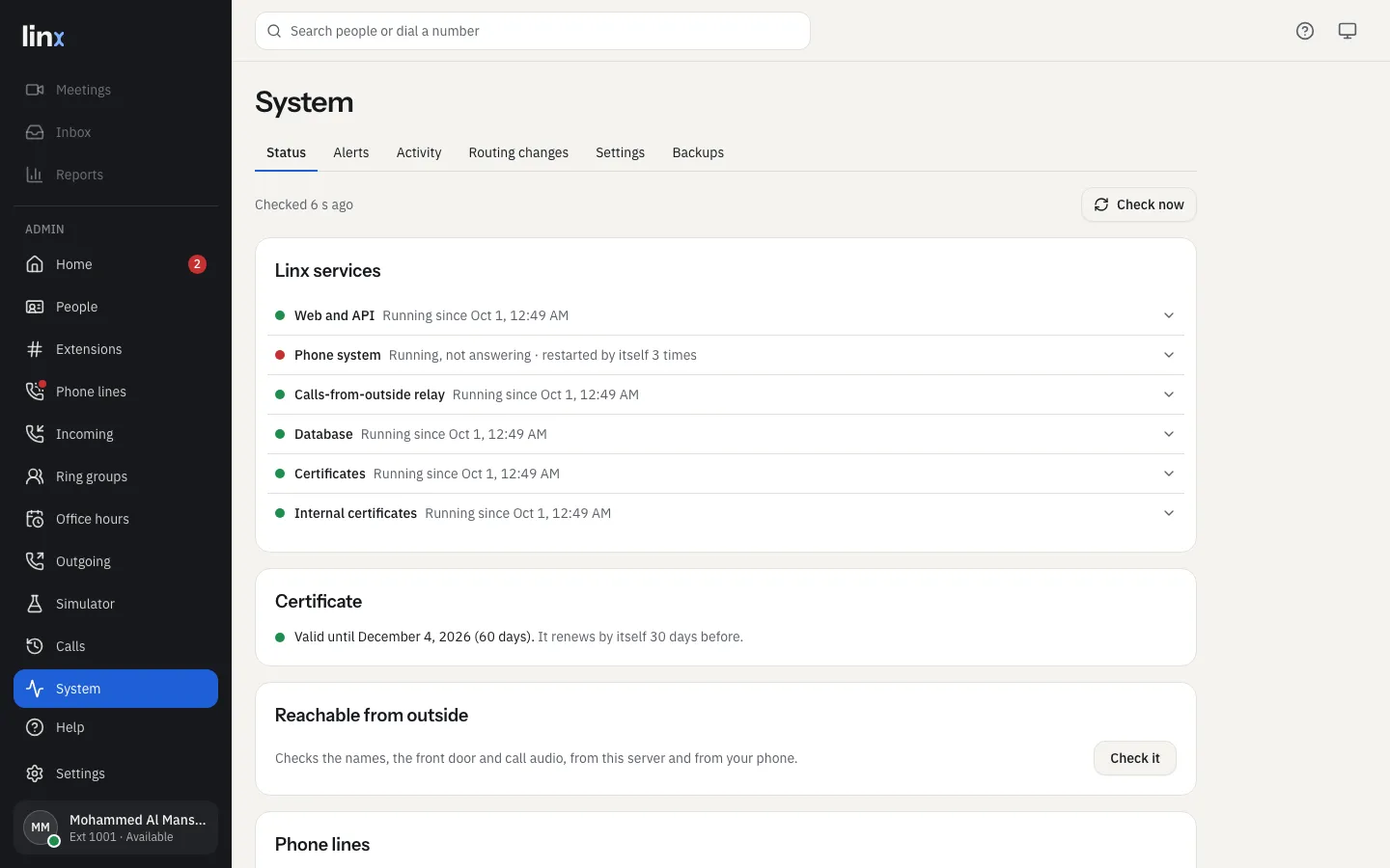 System status