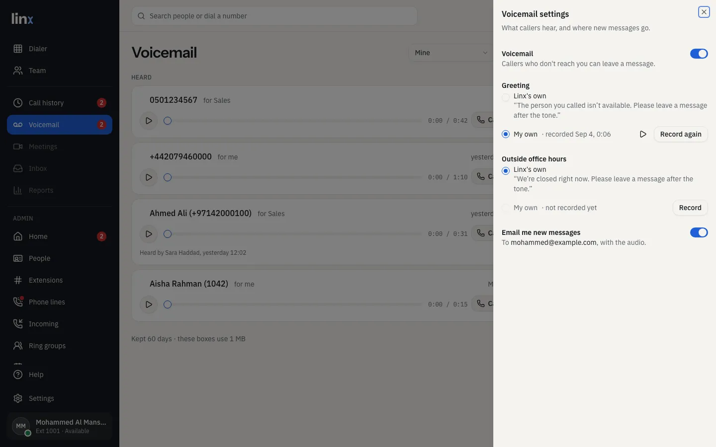 Voicemail settings